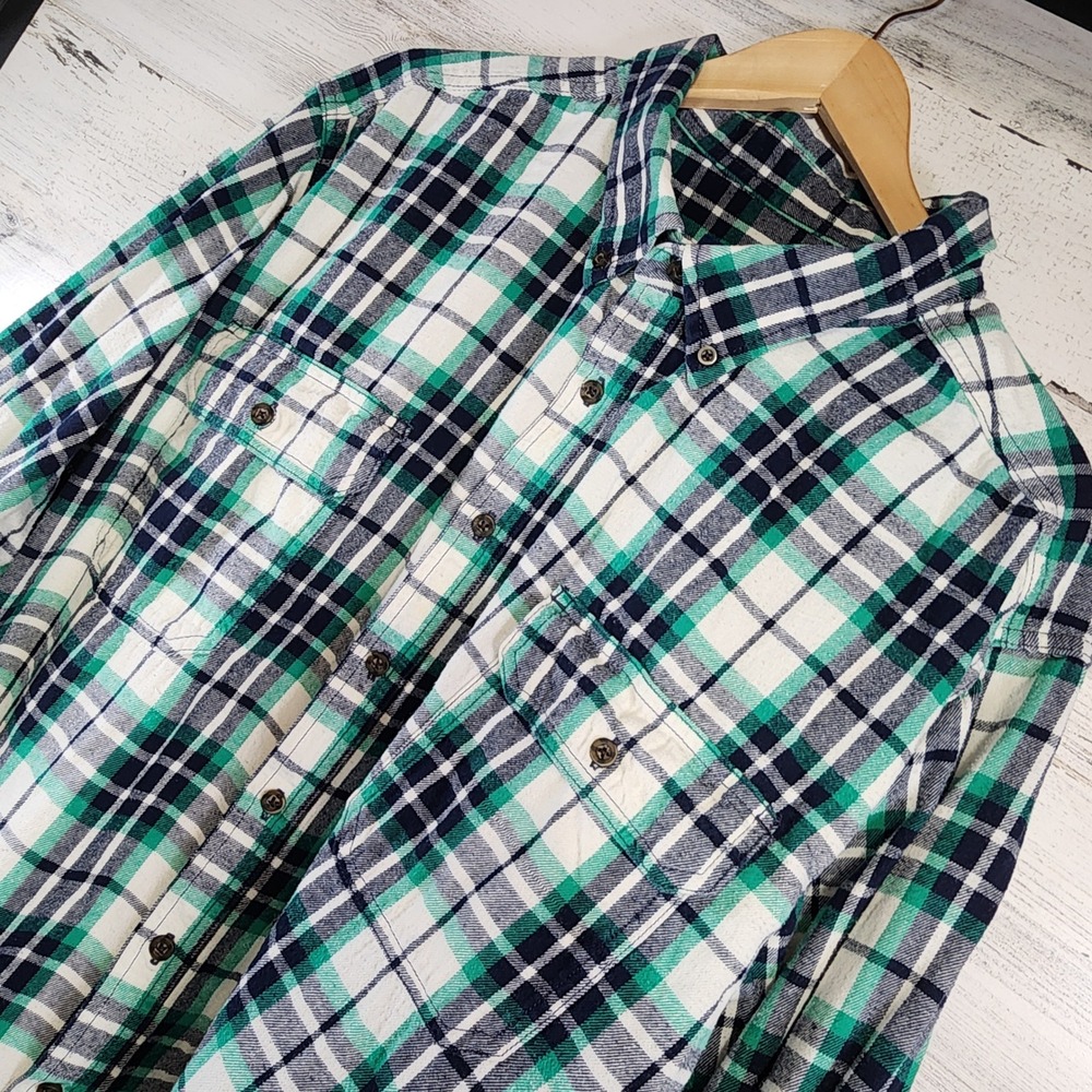 Sonoma Flannel Button Up Shirt Mens XL Green Plaid‎ Long Sleeve Casual